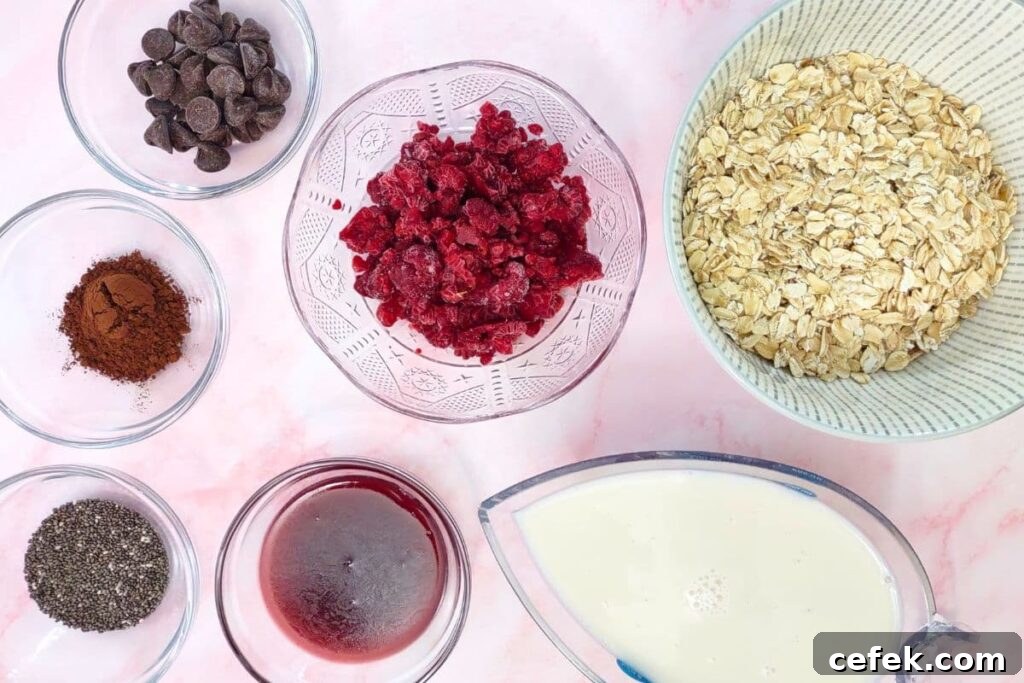 Raspberry Chocolate Overnight Oats Recipe for Morning Boost 4 ingredients to make raspberry chocolate overnight oats