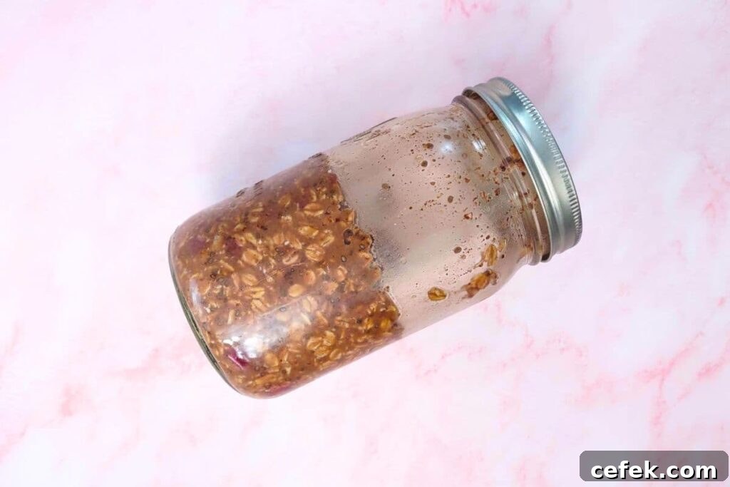 Raspberry Chocolate Overnight Oats Recipe for Morning Boost 6 let the raspberry overnight oats sit in the fridge for the evening