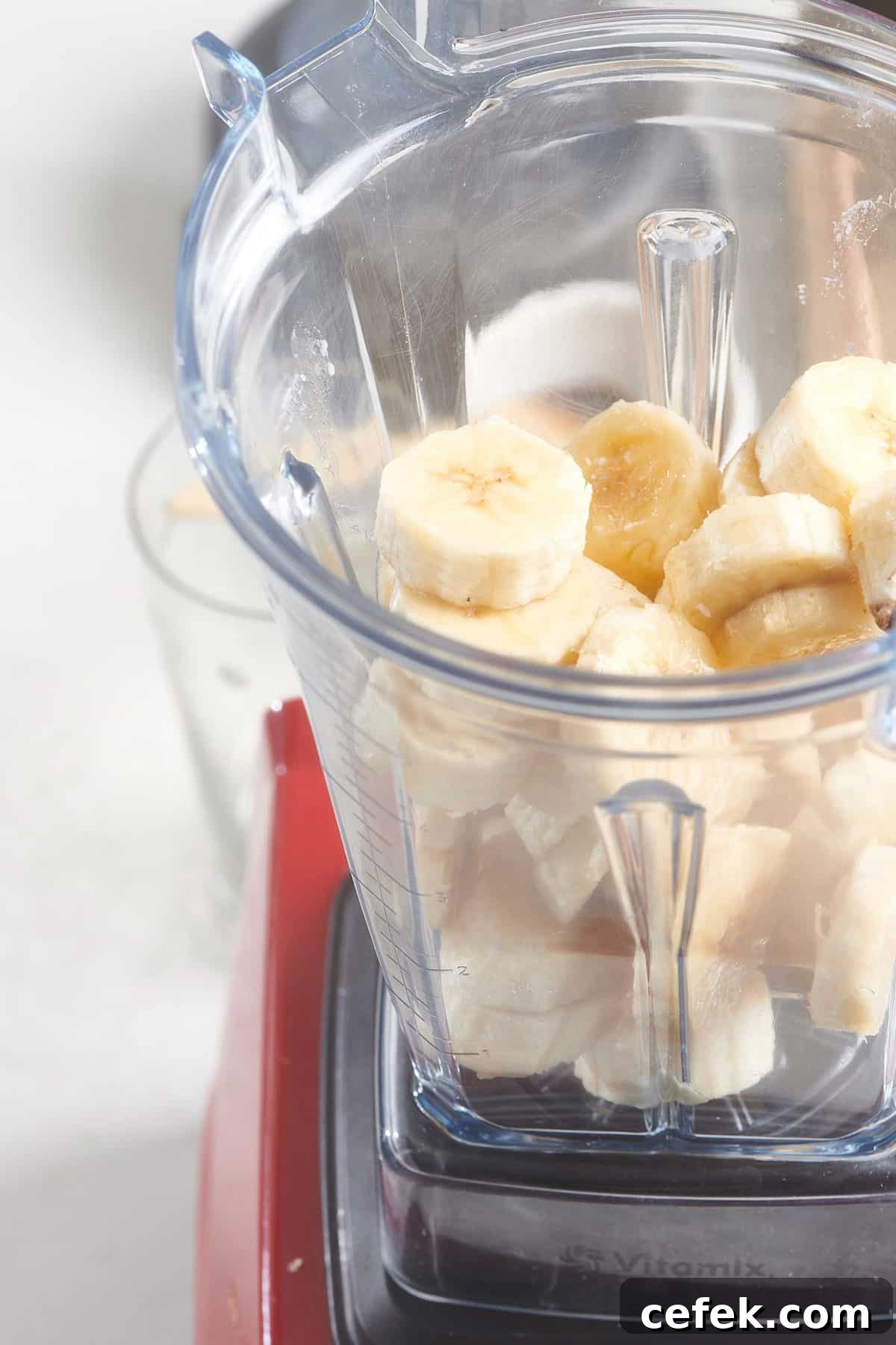 Sliced bananas in blender.