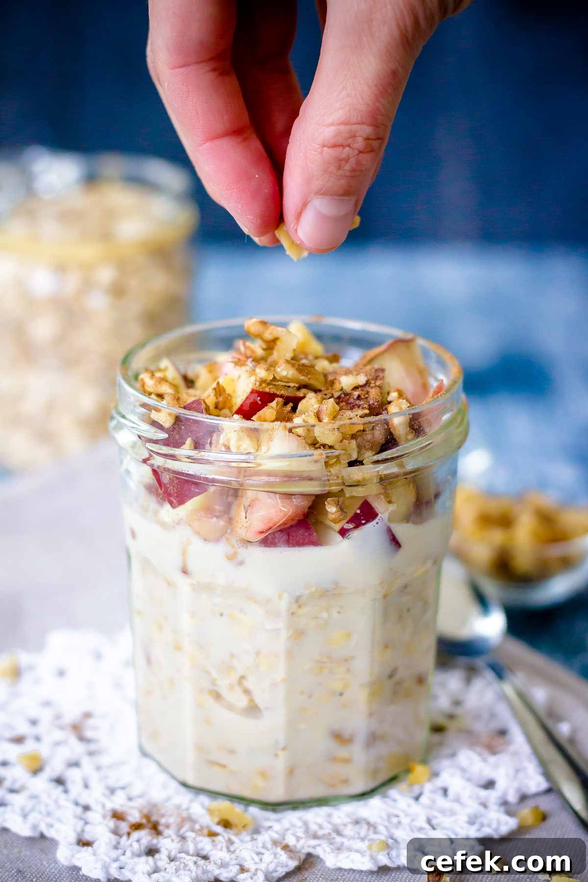 Peach Overnight Oats served in a glass jar