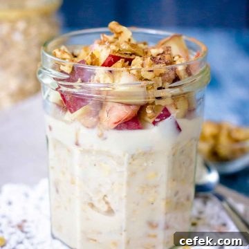 Peach Overnight Oats served in a glass jar