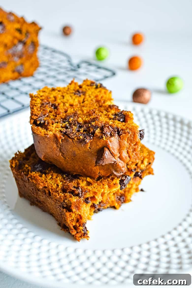 Moist Chocolate Chip Pumpkin Bread 9 plated pumpkin chocolate chip bread