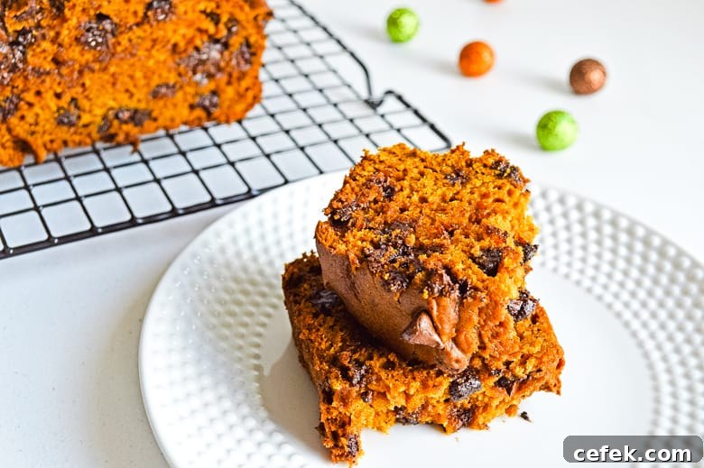 Moist Chocolate Chip Pumpkin Bread 3 plated pumpkin chocolate chip bread