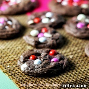 Sixlets & Chocolate Chip Fudge Cake Mix Cookies