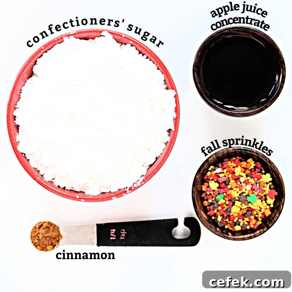 Ingredients for apple cinnamon icing.