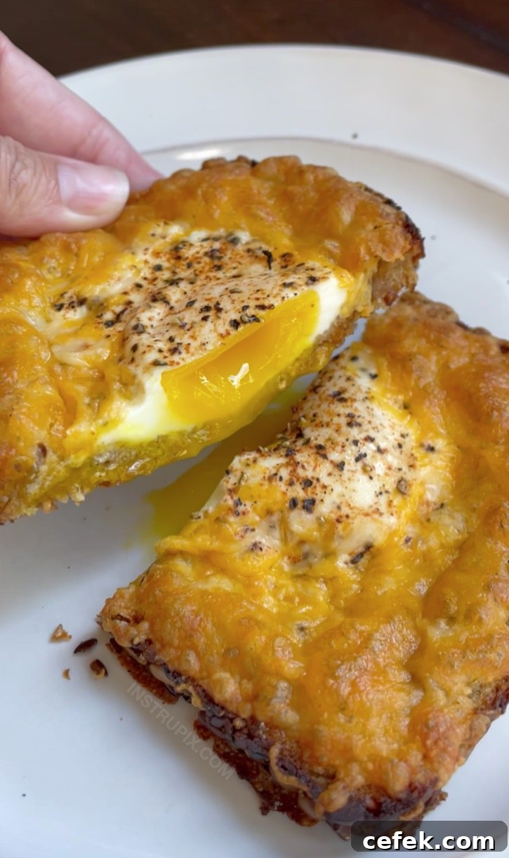 Crispy Toast Topped with Gooey Cheesy Eggs 8 A quick and easy breakfast idea for one person! Use your toaster oven to make these delicious cheesy egg toast. It's cheap and simple to make with the bread of your choice. I use a whole grain seeded bread like Dave's for added fiber and to make it healthy. My kids love making this! Easy enough for older kids and teenagers to make themselves before school.