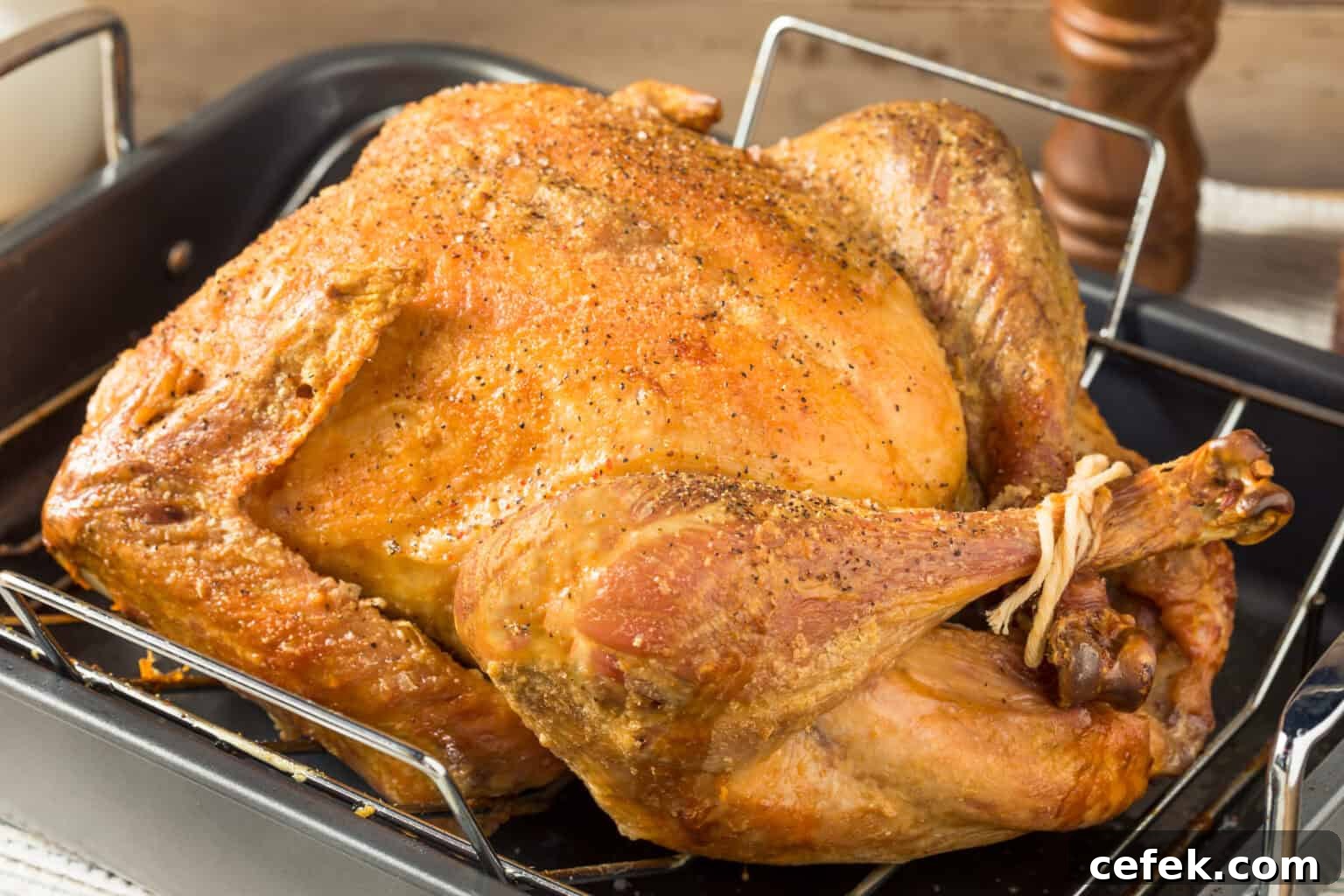 How to Roast a Juicy Turkey: Complete Guide 8 Roasted turkey in a roasting pan.