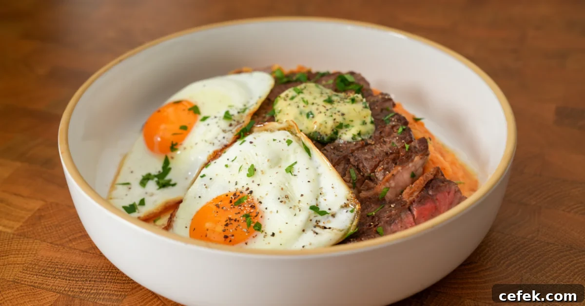 Steak with Mashed Potatoes and Fried Eggs 2 Steak & Eggs #2