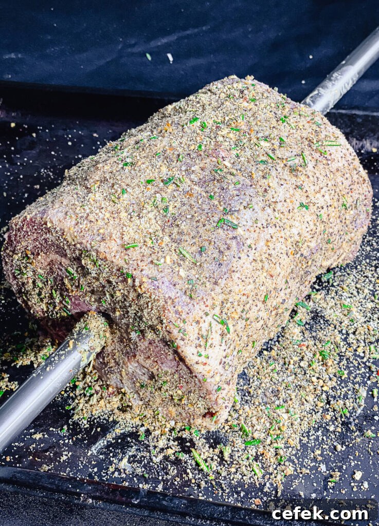 Rotisserie Prime Rib: How to Cook a Tender, Juicy Roast 14 prime rib roast seasoned and ready to go on the rotisserie