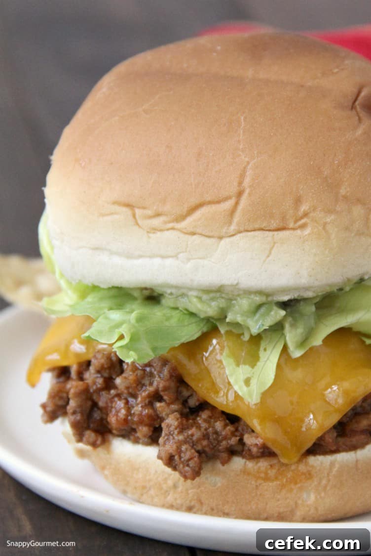 Mexican Sloppy Joes recipe Mexican Sloppy Joe on white plate with tortilla chips