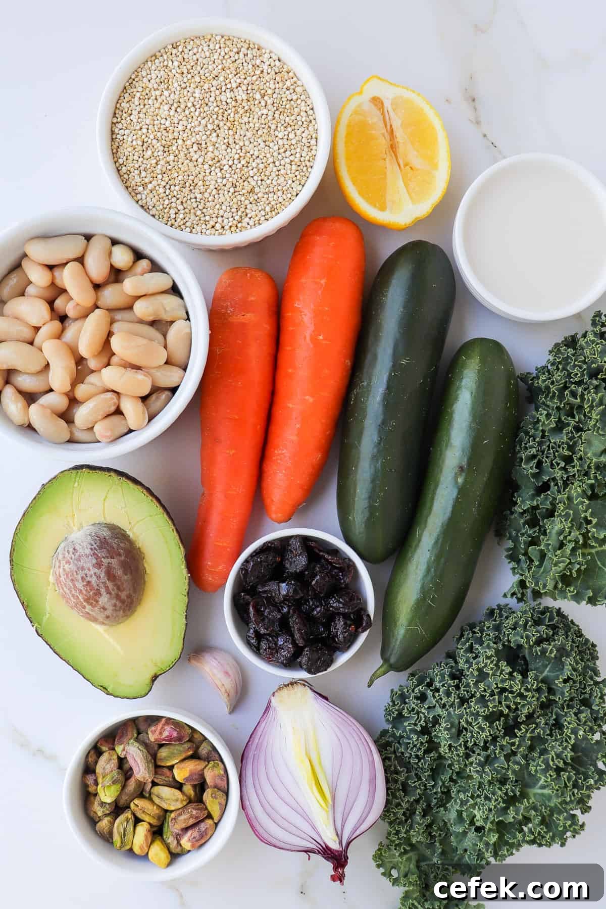 White Bean and Kale Salad with Creamy Avocado Dressing 4 Ingredients to make the salad.