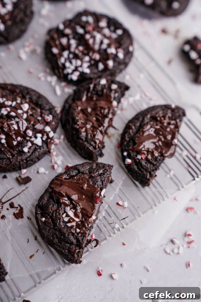 Chewy Double Chocolate Peppermint Cookies Recipe 15 finished cookies on plate