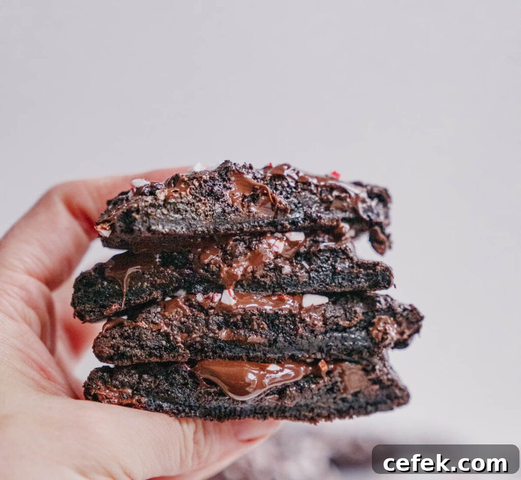 Chewy Double Chocolate Peppermint Cookies Recipe 5 stack of cookies